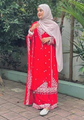 Red Embroidery Georgette Kurta Set