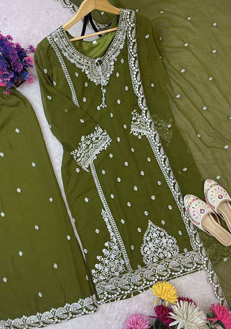 Mahendi Embroidery Georgette Kurta Set - Indya