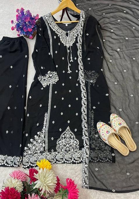 Black Embroidery Georgette Kurta Set