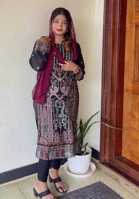 Black Embroidery Georgette Kurta Set