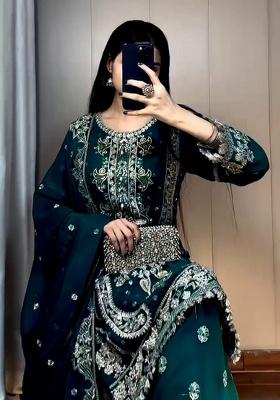 Rama Blue Embroidery Georgette Kurta Set