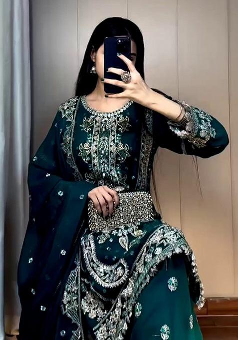 Rama Blue Embroidery Georgette Kurta Set