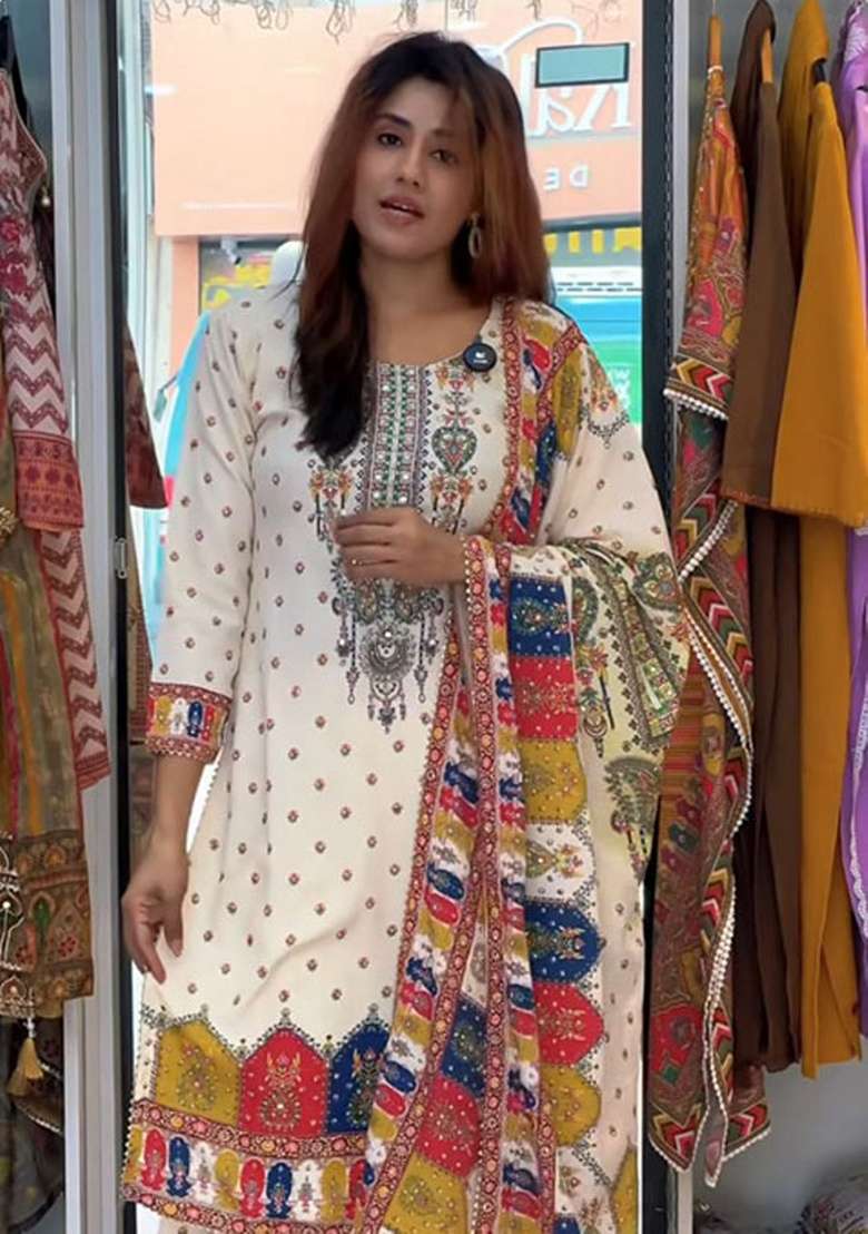 White Printed Muslin Straight Kurta Set - Indya
