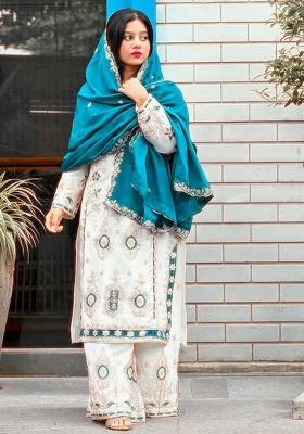 Blue Embroidery Silk Kurta Set