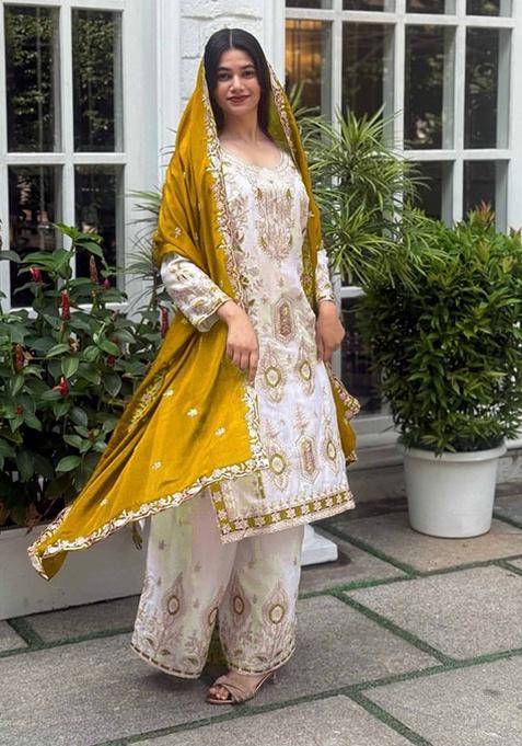 Yellow Embroidery Silk Kurta Set