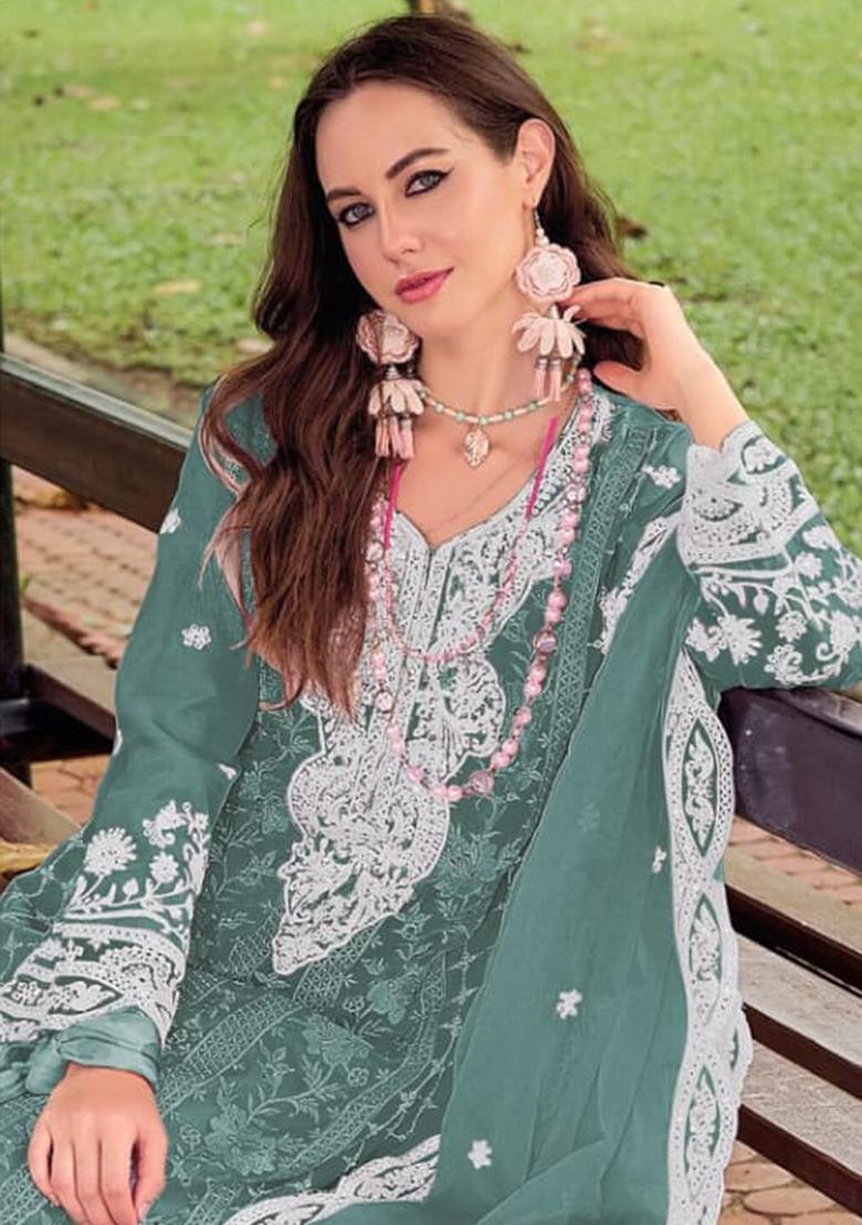 Blue Embroidery Poly Blended Kurta Set - Indya