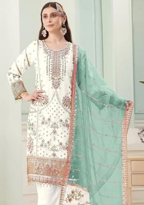 Light Blue Embroidery Georgette Kurta Set