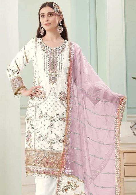 Purple Embroidery Georgette Kurta Set