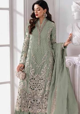 Green Embroidery Georgette Kurta Set