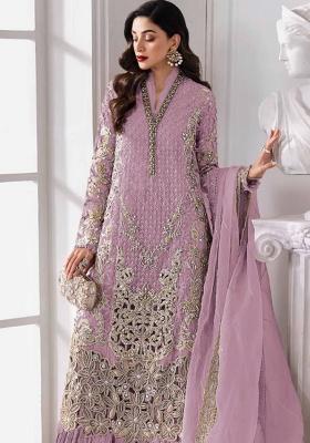 Purple Embroidery Georgette Kurta Set