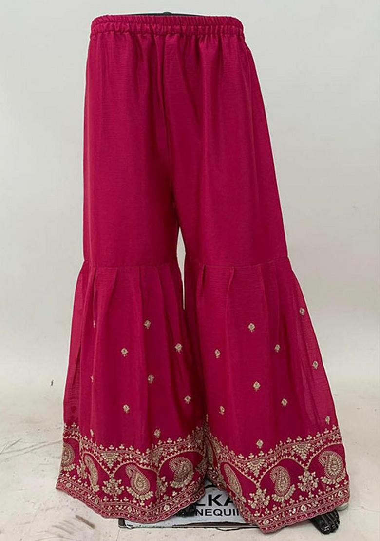 Pink Embroidery Chinnon Kurta Set - Indya