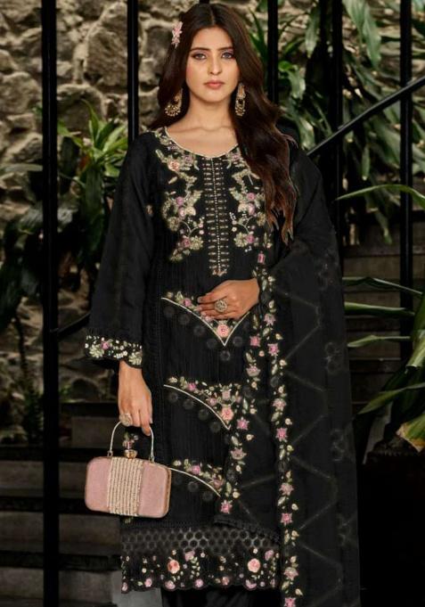 Black Embroidery Georgette Kurta Set