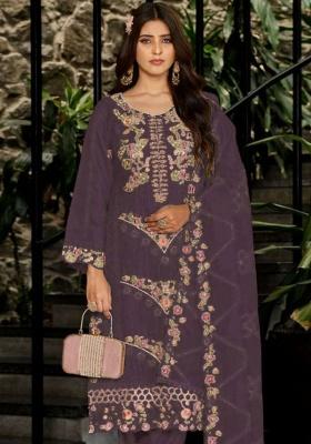Purple Embroidery Georgette Kurta Set