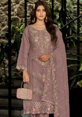 Pink Embroidery Georgette Kurta Set