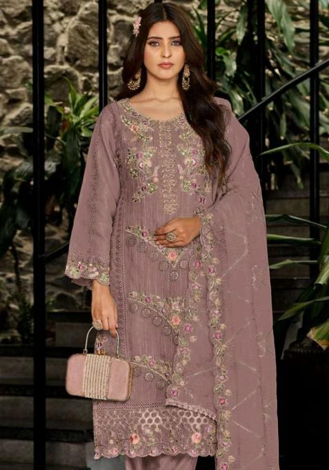 Pink Embroidery Georgette Kurta Set