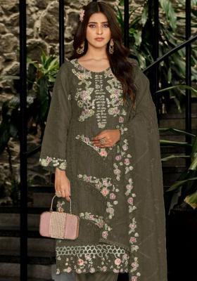Green Embroidery Georgette Kurta Set