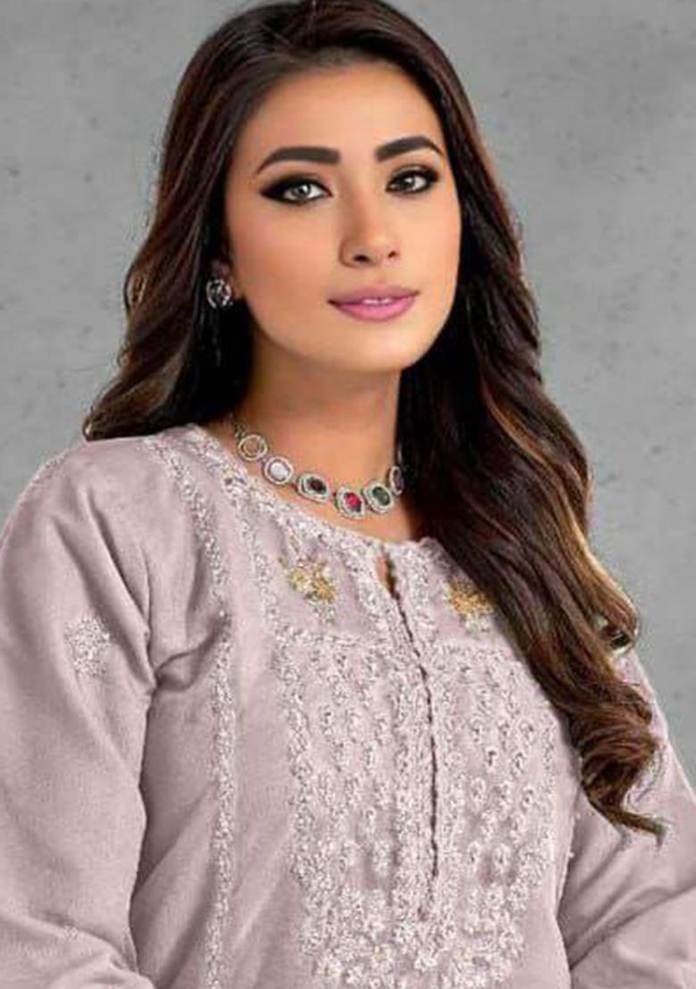 Pink Embroidery Heavy Organza Kurta Set - Indya