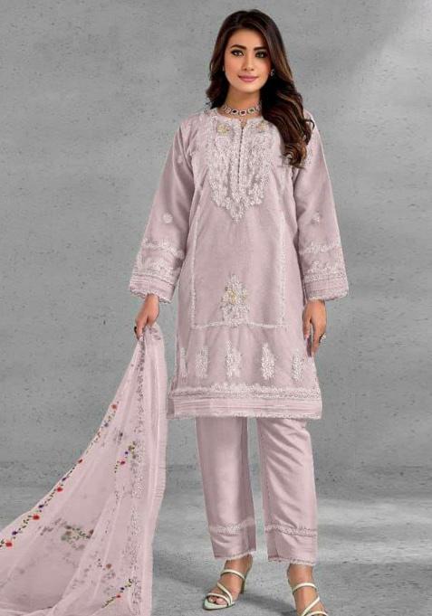 Pink Embroidery Heavy Organza Kurta Set