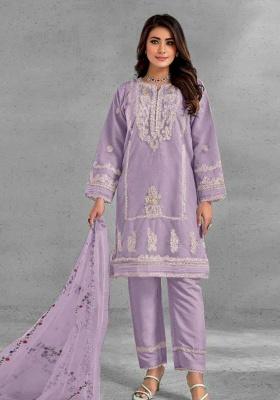 Purple Embroidery Heavy Organza Kurta Set