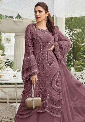 Purple Embroidery Georgette Kurta Set