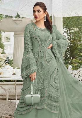 Green Embroidery Georgette Kurta Set