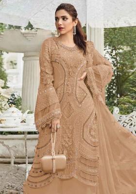 Brown Embroidery Georgette Kurta Set