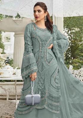 Grey Embroidery Georgette Kurta Set