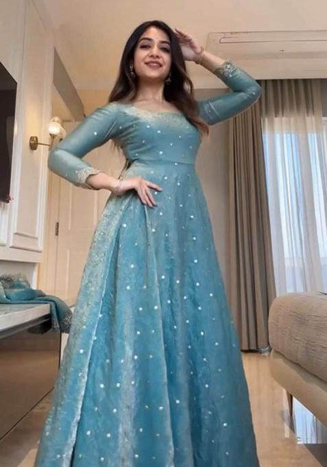 Blue Embroidery Silk Kurta Set