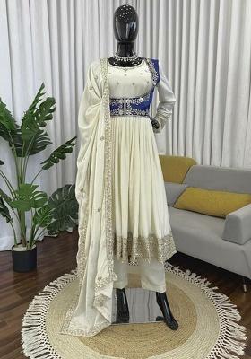 White Embroidery Silk Kurta Set