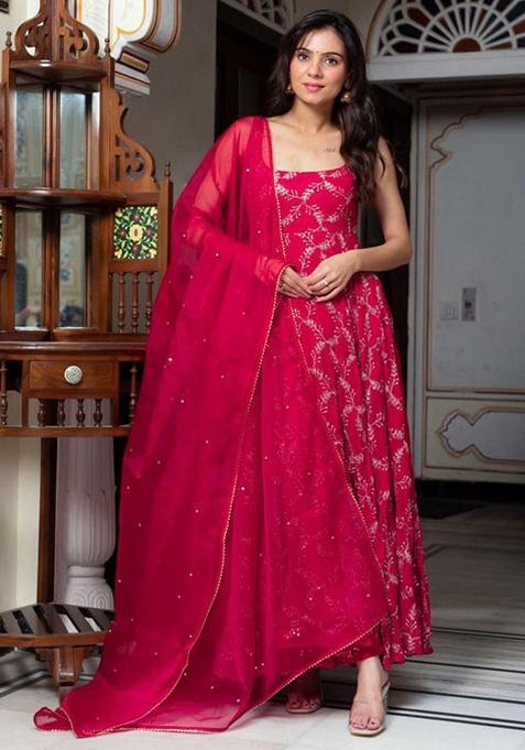 Pink Embroidery Georgette Kurta Set