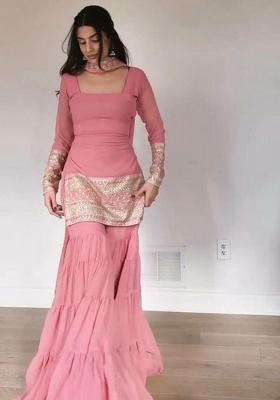 Pink Embroidery Georgette Kurta Set