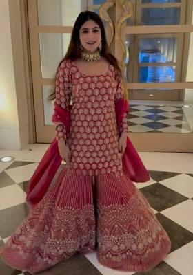 Red Embroidery Georgette Kurta Set