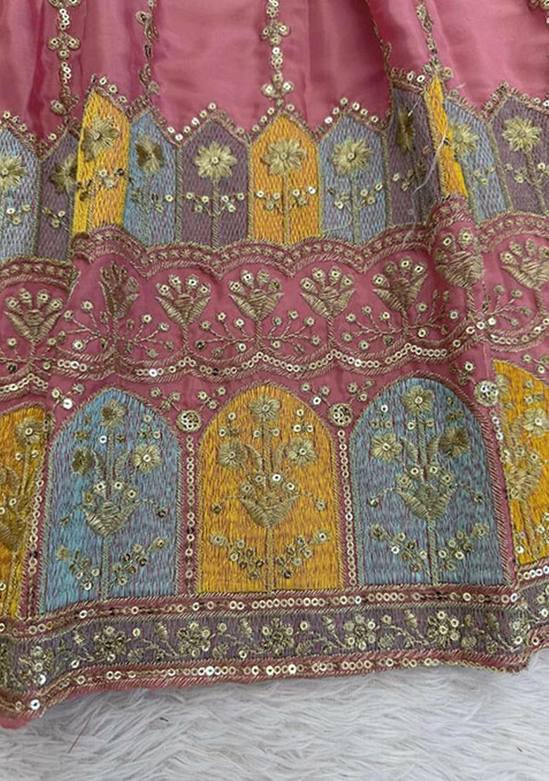 Pink Embroidery Silk Kurta Set - Indya