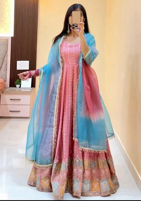 Pink Embroidery Silk Kurta Set