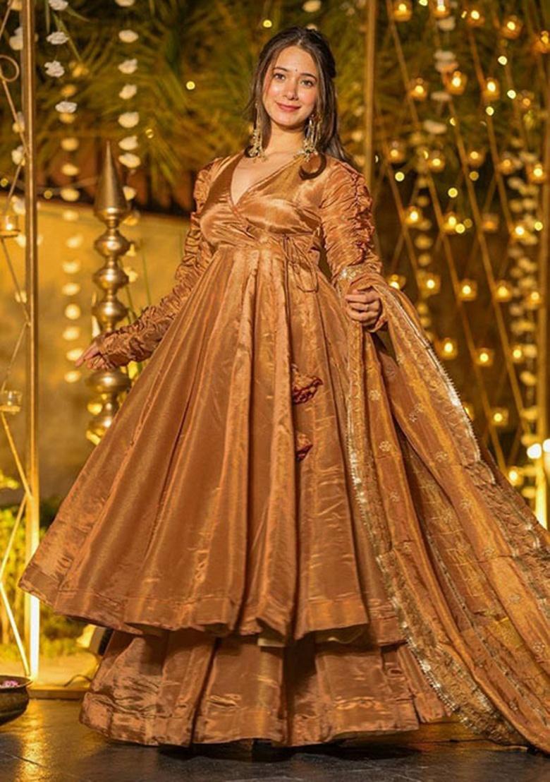 Gold Embroidery Silk Kurta Set - Indya