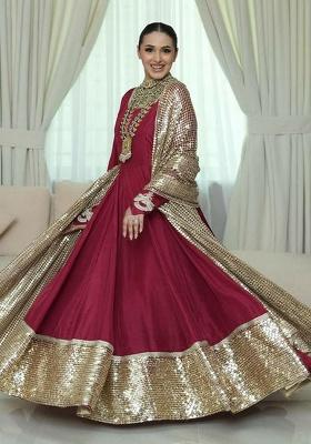 Red Embroidery Georgette Kurta Set