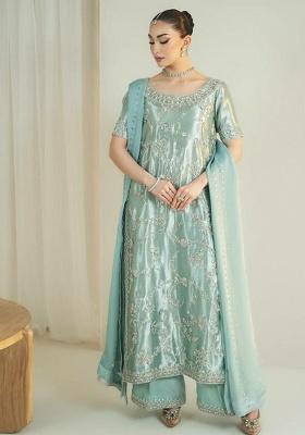 Blue Embroidery Silk Kurta Set