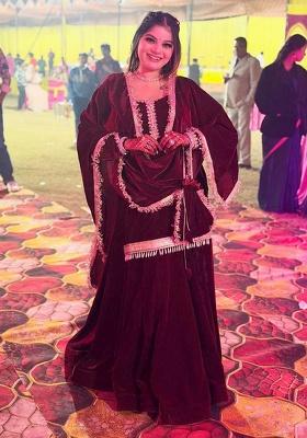 Maroon Embroidery Velvet Kurta Set