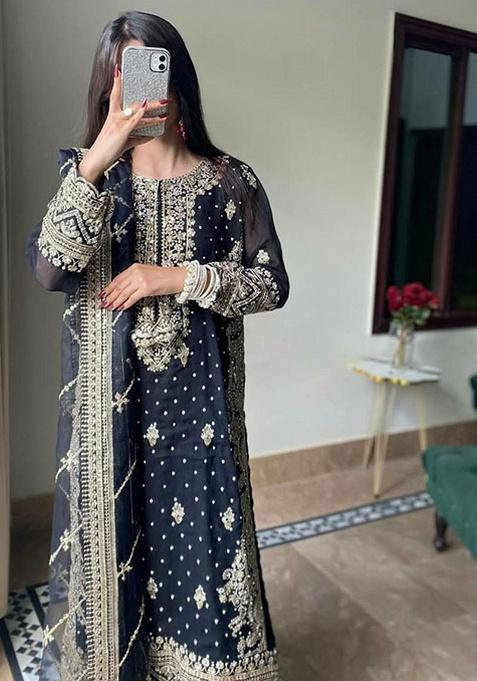Black Embroidery Georgette Kurta Set