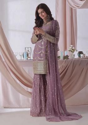Lavender Embroidery Georgette Kurta Set