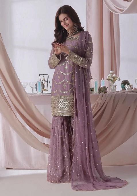 Lavender Embroidery Georgette Kurta Set