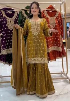 Mahendi Embroidery Silk Kurta Set