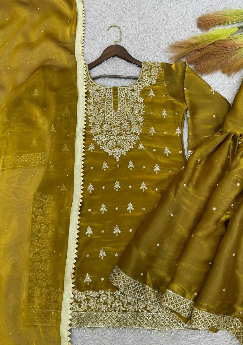 Mahendi Embroidered Silk Blend Sharara Set - Indya