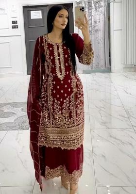 Maroon Embroidery Georgette Kurta Set