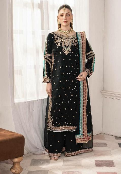 Black Embroidery Georgette Kurta Set