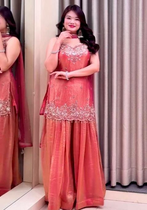 Pink Embroidery Silk Kurta Set