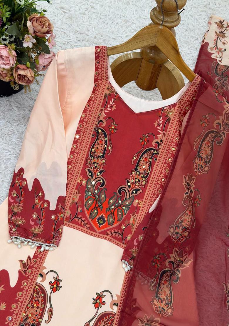 Pink Embroidery Silk Kurta Set - Indya