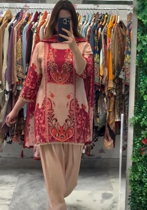 Pink Embroidery Silk Kurta Set