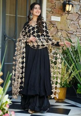 Black Embroidery Silk Kurta Set