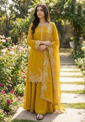 Yellow Embroidery Georgette Kurta Set